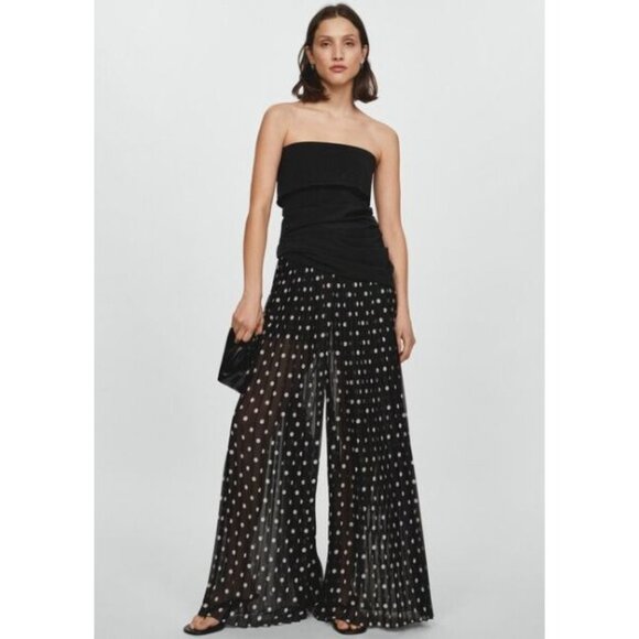 Mango MNG Polka Dot Chiffon Pleated Palazzo Pants Size Medium - Picture 1 of 7